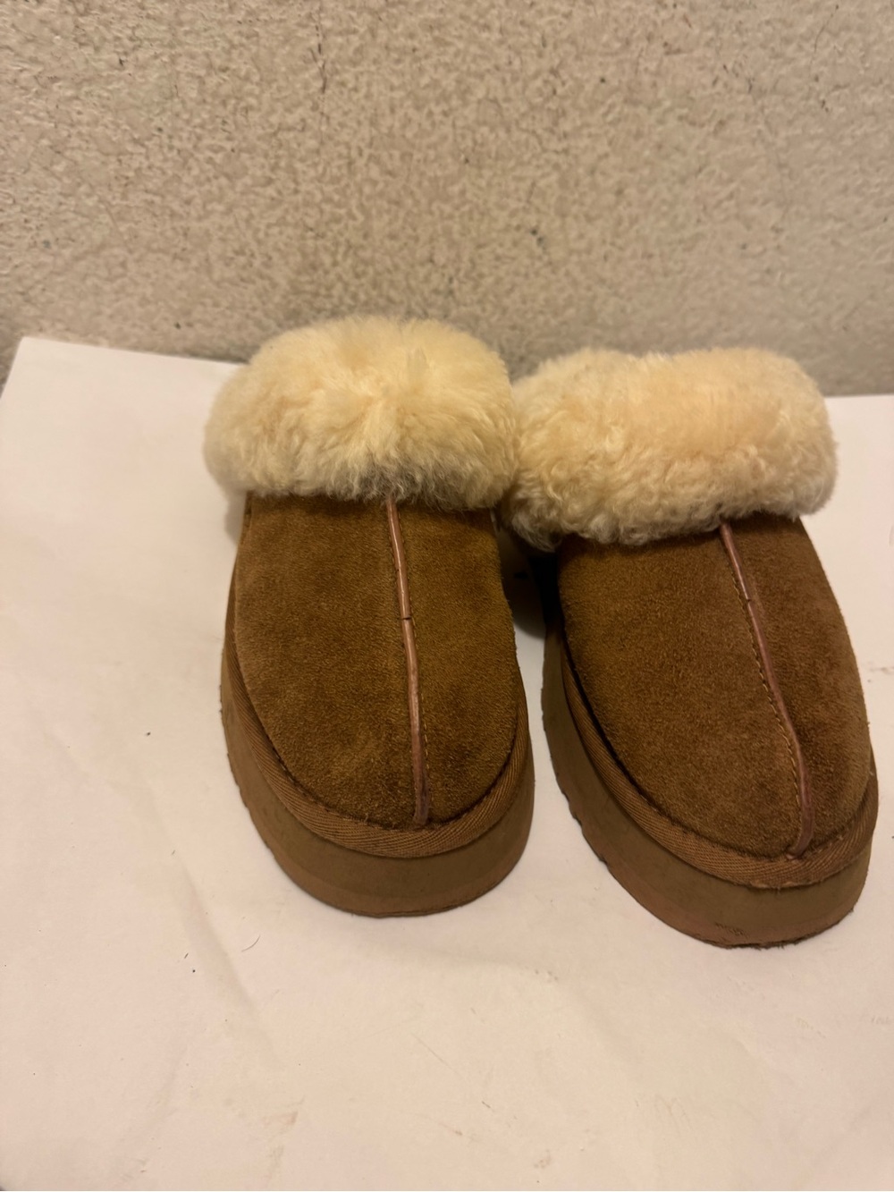 UGG Chestnut Suede Shearling Cuff Slip-On Ankle Booties